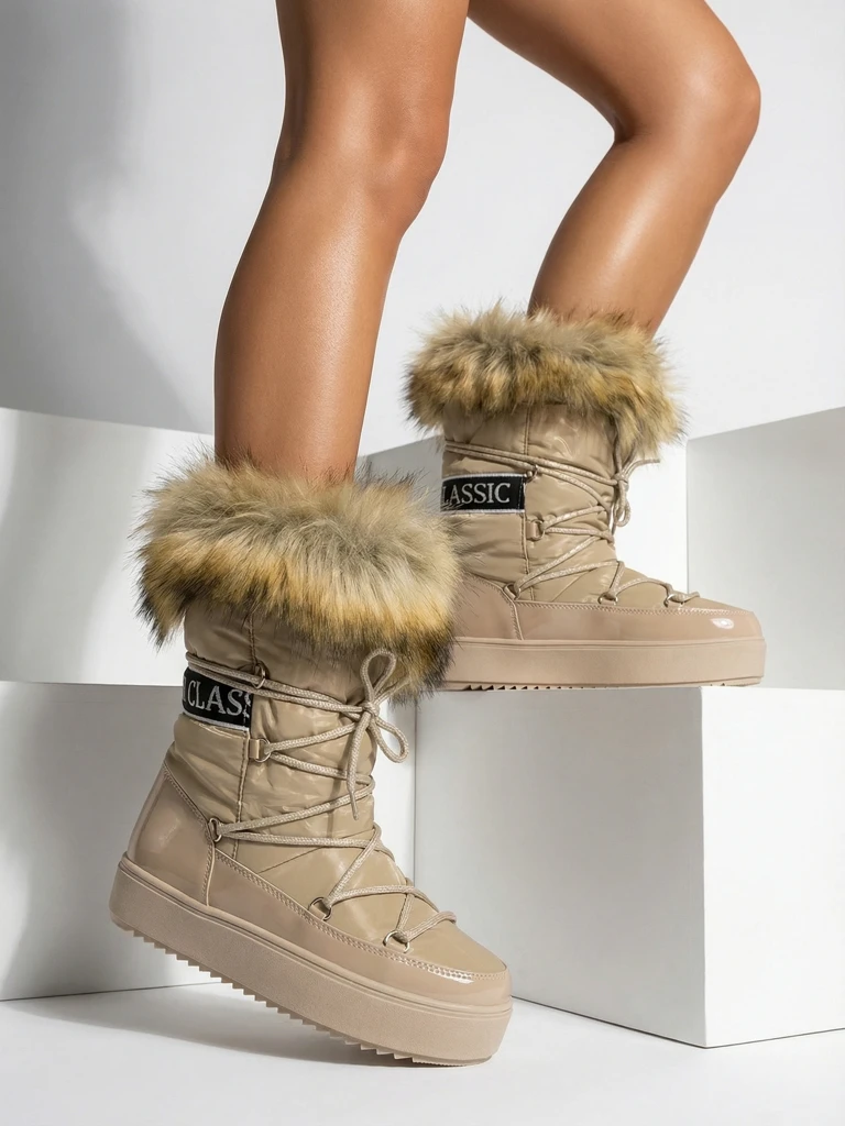 Royalfashion Světle hnědé nazouvací boty a'la snow boots for women Gomllo