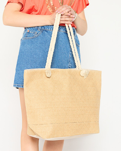 Béžová slaměná plážová taška pro ženy s oranžovým dnem - Doplňky