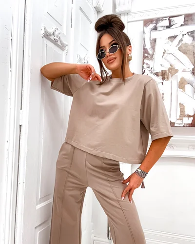 Royalfashion Жіночий комплект з бавовни з розширеними штанами