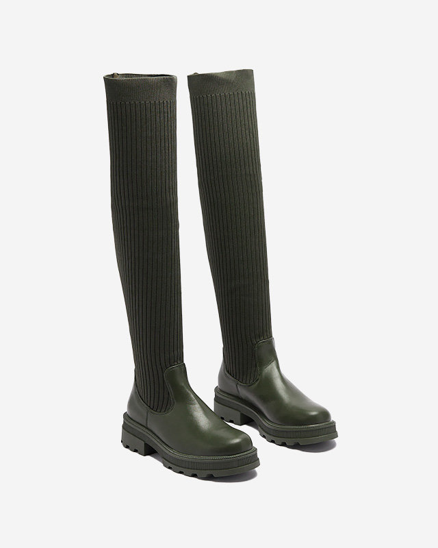 Dámské tmavě zelené vysoké nazouvací boty Beridas - Obuv