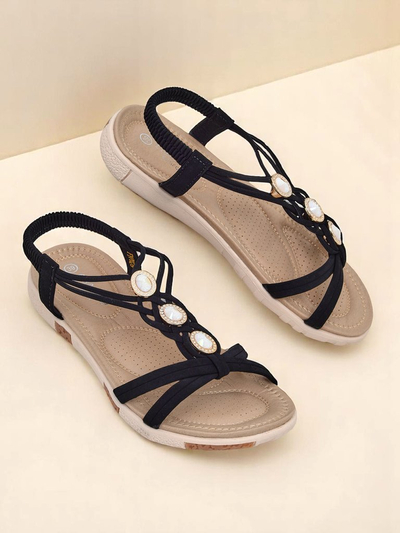 Dámské sandály Royalfashion Callista – černé espadrilky se zirkony na léto
