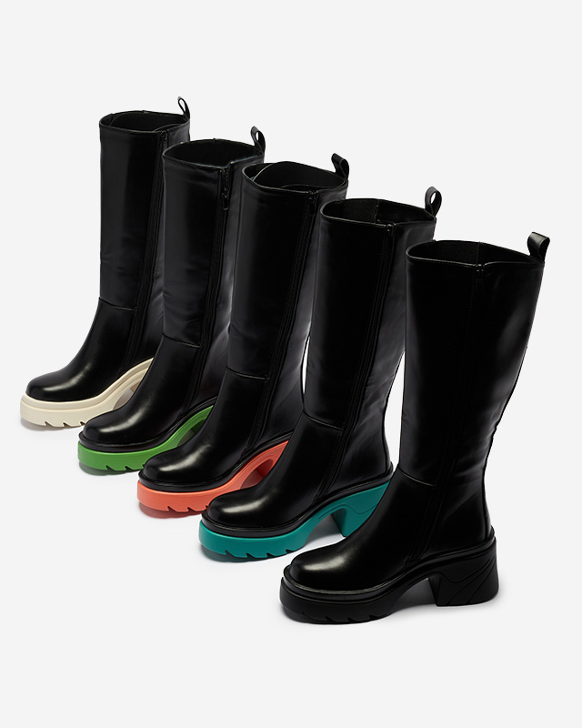 Černé dámské kozačky na masivní korálové podrážce Beris - Footwear