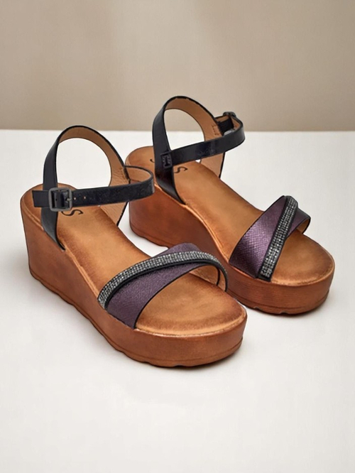 Royalfashion Жіночі босоніжки на танкетці з стразами та блискітками Aurora Glow