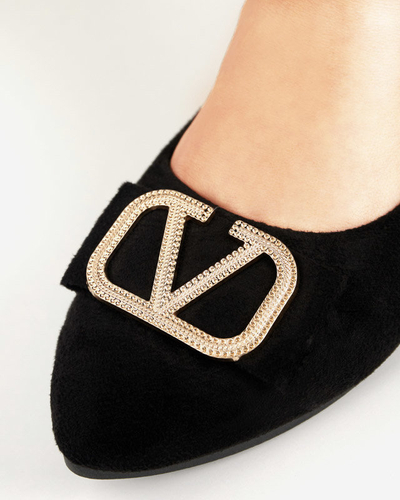 Dámské černé baleríny s ozdobou na špičce Cavo - Obuv