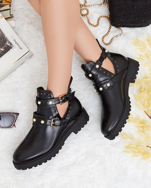 Royalfashion Černé dámské zdobené boty na podpatku Pearl Elegance