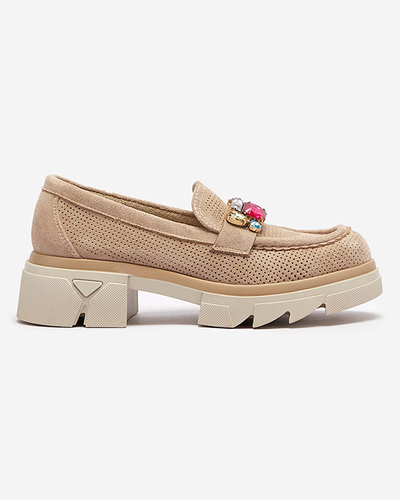 Світло-коричневі ажурні жіночі мокасини з орнаментом Bokkso- Footwear