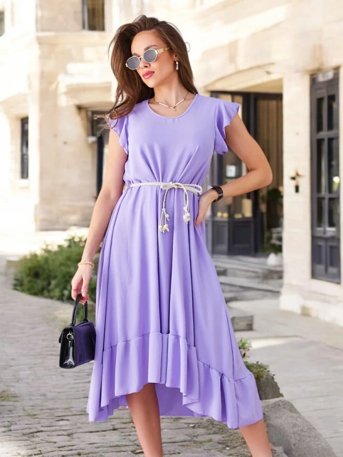 Royalfashion Жіноча міді-сукня з рюшами та короткими рукавами
