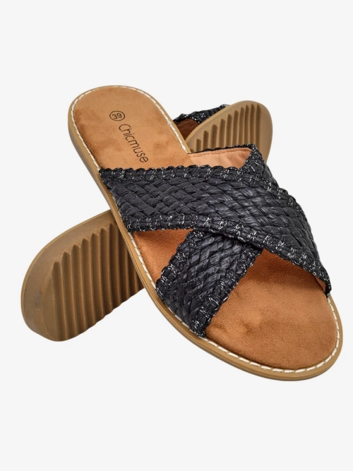 Жіночі сандалі Calista Nero плоскі, чорна плетінка, екологічна шкіра