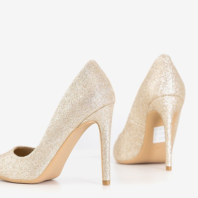 Золоті туфлі на підборах з мерехтливим покриттям Jeny