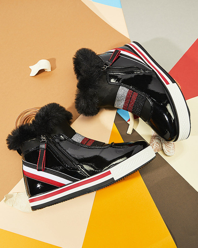 OUTLET Černé dámské sportovní boty se skrytým podpatkem a kožíškem Gomiu- Obuv