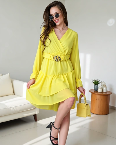 Royalfashion Жіноча міні-сукня з рюшами та обгорнутим декольте