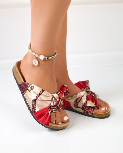 Dámské červené pantofle s módním látkovým svrškem Laneso - Footwear