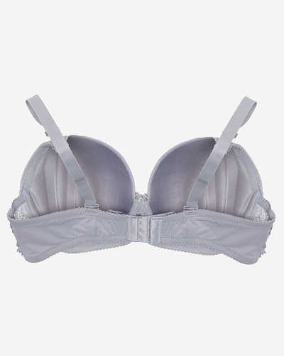 Dámská šedá hladká podprsenka s krajkou - Spodní prádlo