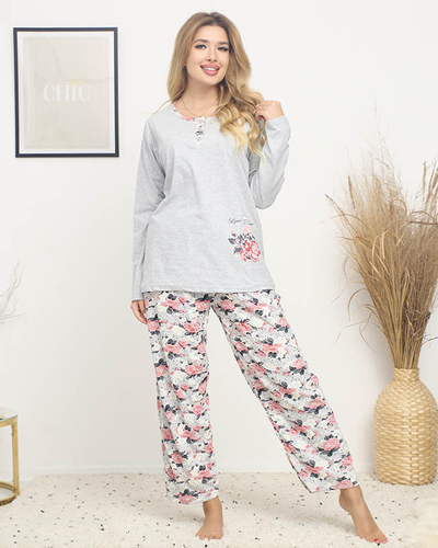 Dámské pyžamo s květinovým potiskem v šedé barvě PLUS SIZE - Oblečení