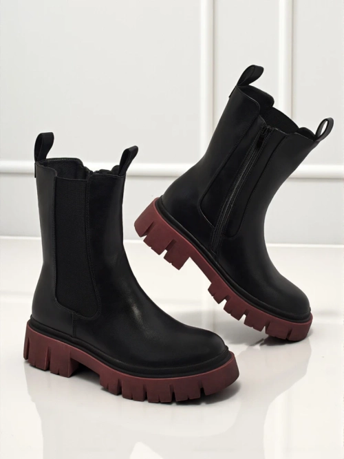 Високі жіночі ботильйони з екошкіри на кольоровій підошві Dorvella