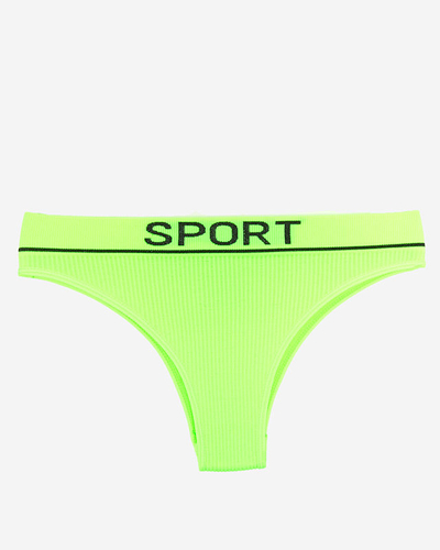 Neonově zelené dámské žebrované kalhotky se sportovními nápisy - Spodní prádlo