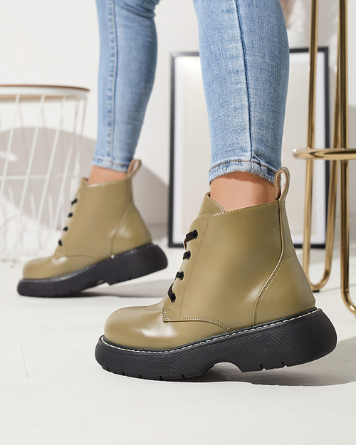 Зелені жіночі черевики з екошкіри з жовтими шнурками Getysa - Взуття