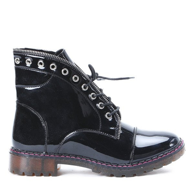 Czarne workery lakierowane Leah - Obuwie