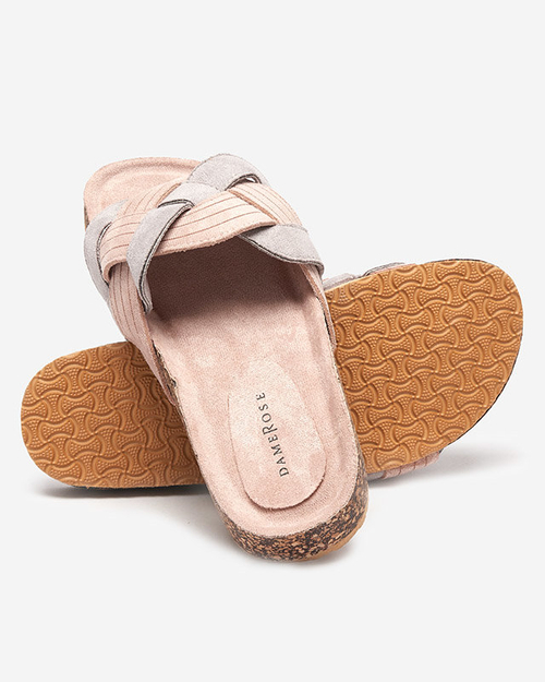 Жіночі екозамшеві рожево-сірі тапочки Zapri - Туфлі