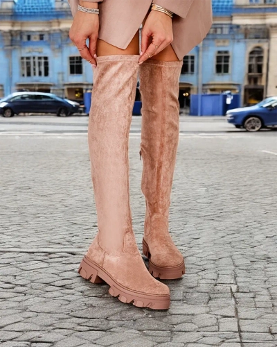 Ženy slip-on boty přes koleno s plochou podrážkou Royalfashion Vianas