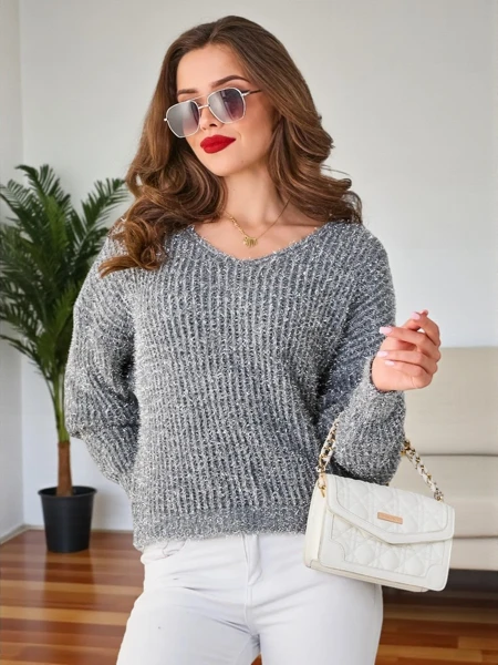 Royalfashion Dámský svetr s lesklou nití