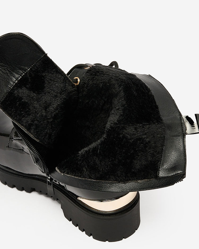 Royalfashion Dámské lakované boty bagger v černé barvě Simbeba