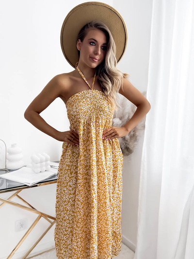 Жіноча квіткова жовта сукня міді - Одяг