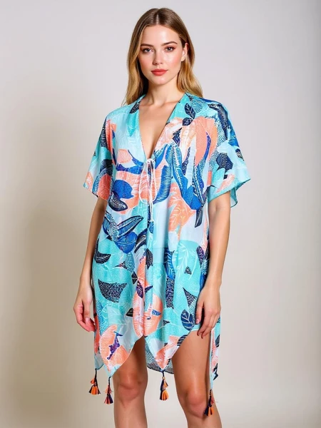 Pareo Callista Royalfashion vícebarevné ke kolenům s véčkovým výstřihem