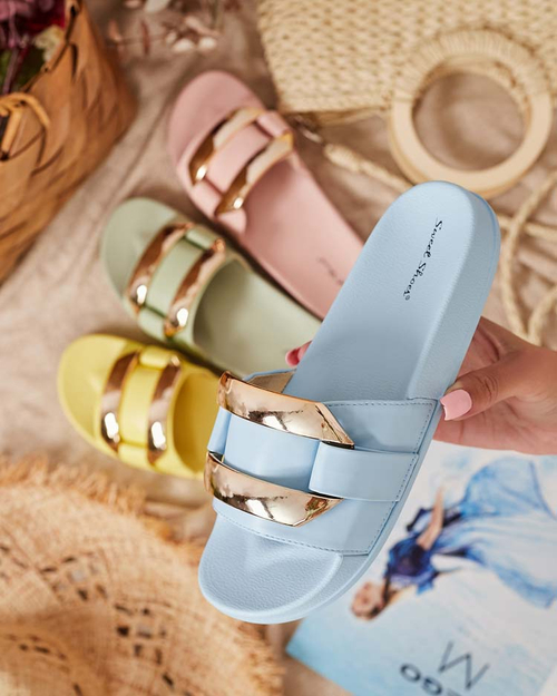 Сині жіночі тапочки з золотистим орнаментом Serina - Взуття