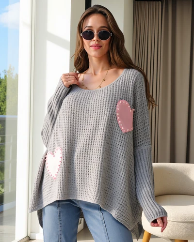 Royalfashion Dámský akrylový svetr srdcového vzoru Oversize