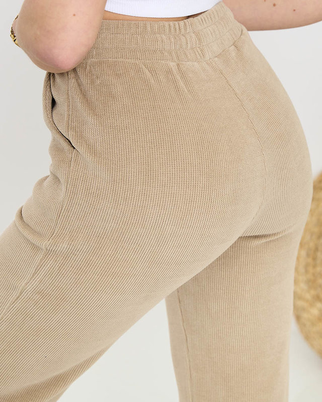 Dámské široké manšestrové kalhoty ve světle hnědé barvě - Oblečení