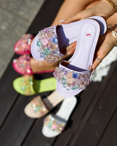 Royalfashion Fialové dámské žabky s barevnými krystaly Bling Breeze