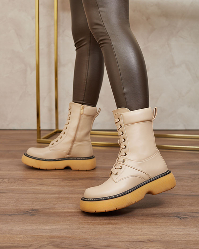 Royalfashion Бежеві жіночі черевики на шнурівці на суцільній підошві Diret