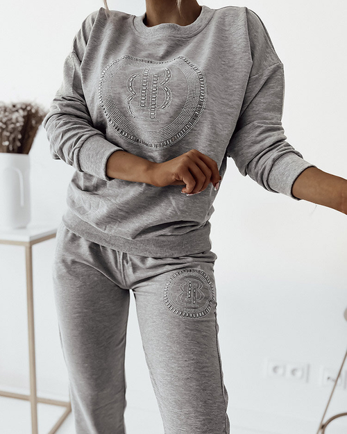 Royalfashion Світло-сірий жіночий спортивний костюм з цирконами