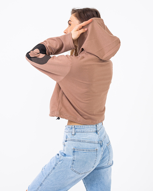 Світло-коричневе жіноче укорочене худі з капюшоном