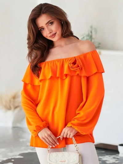 Royalfashion Жіноча блуза в іспанському стилі з рюшами та квіткою