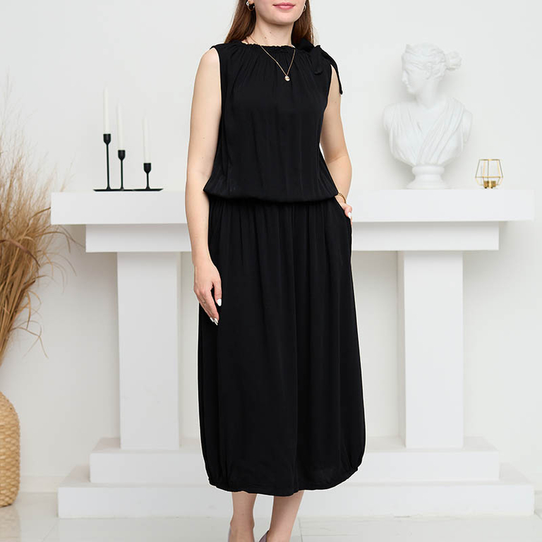 Dámské černé midi šaty bez rukávů - Oblečení
