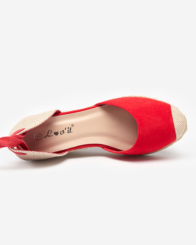 Червоні жіночі босоніжки на танкетці з зав'язками Nerede