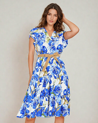 Royalfashion Dámské midiw květinové šaty