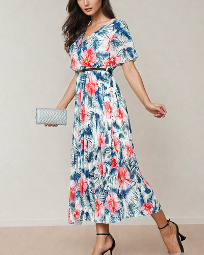 Royalfashion Dámské plisované květinové midi šaty