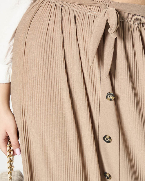 Світло-коричнева жіноча плісирована спідниця максі на ґудзиках - Одяг