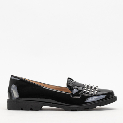 Černé lakované mokasíny s tryskami fanreso - Obuv