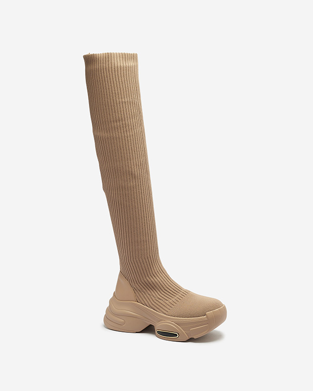 Dámské nazouvací kozačky nad kolena v khaki barvě Georis - Obuv