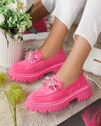 Жіночі мокасини Royalfashion Fuchsia з різнокольоровими намистинами Hetika