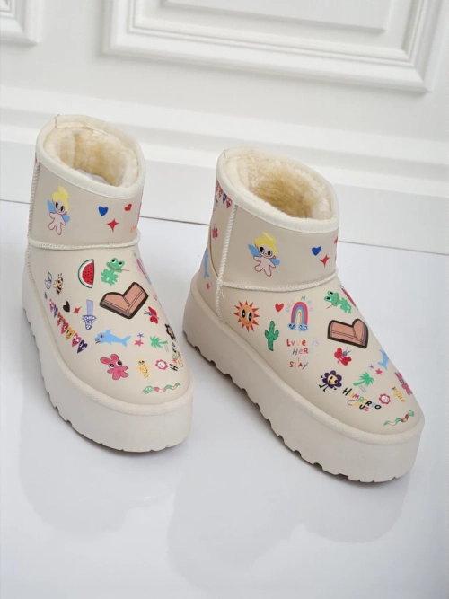 Чоботи Lemuria - Кремові Снігоходи Doodle на Товстій Підошві Furrini
