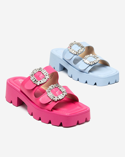 Tmavě růžové dámské pantofle se zirkonovými ozdobami Sadoh- Footwear