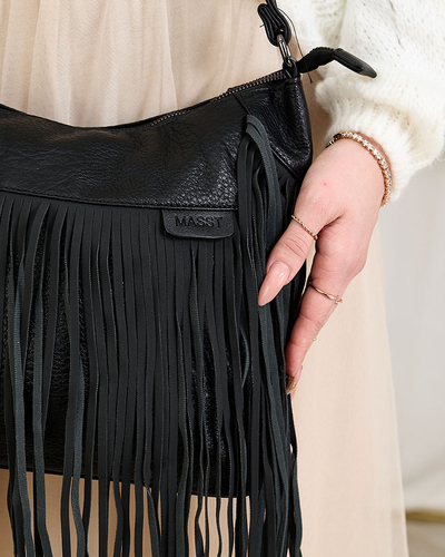 Royalfashion Velká dámská kabelka se střapci v černé barvě