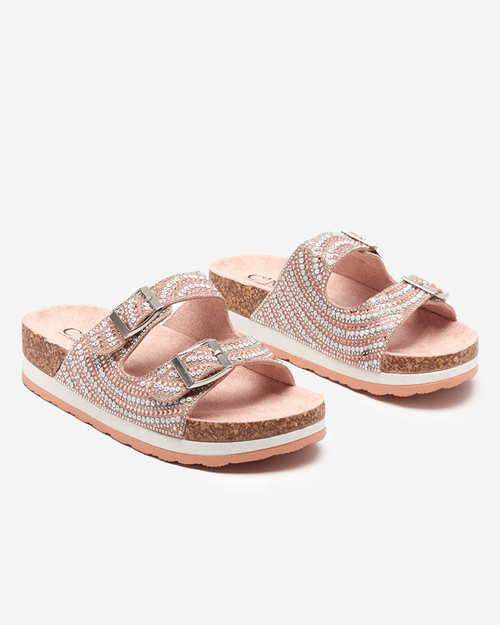 Рожеві жіночі шльопанці з фіанітами Laluda