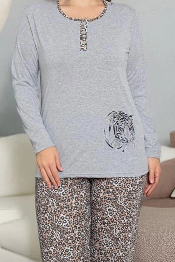 Royalfashion Šedé dámské dvoudílné pyžamo s leopardím vzorem NADROPNÍ VELIKOST