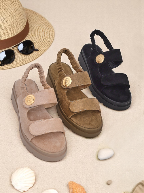 Сандалі жіночі Royalfashion Anthea Nero – чорна замша, платформа 5 см